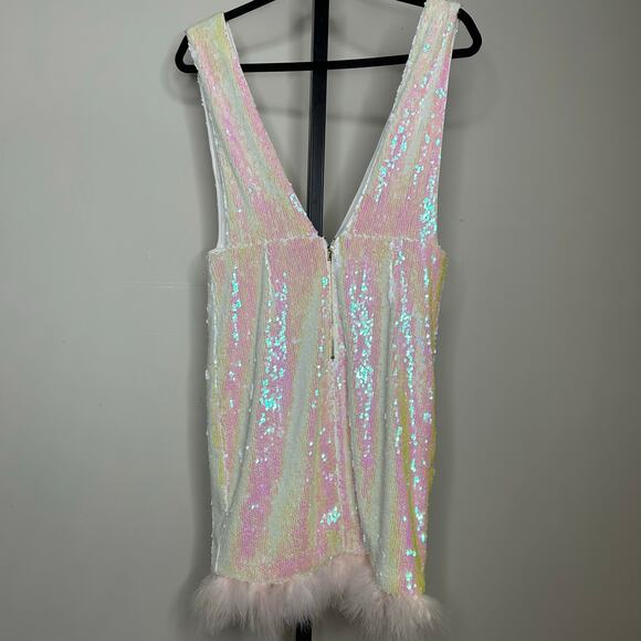 Fashion Nova sassy sequin dress- M-feather hem, deep V neck - Picture 7 of 8